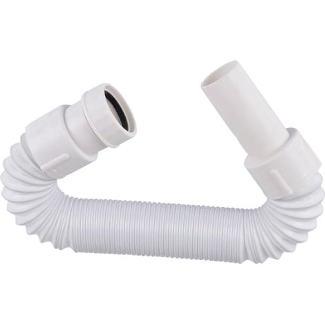 Siphon flexible pour salle de bain, lavabo, douche, évier de cuisine, siphon télescopique de type S avec fil en acier inoxydable, 34,5-78 cm, blanc (1/5)
