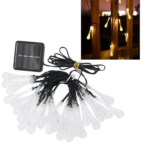 30 LED-Solar-Lichterketten für den Außenbereich mit tropfenförmigen Solarleuchten, wasserdichte Lichterkette mit blinkenden Kristallen, warmes Licht. (1/5)