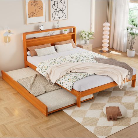 Cama matrimonio con cama nido de madera natural OKMYHOME