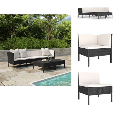 6-tlg. Garten-Lounge-Set mit Auflagen Poly Rattan Schwarz - Gartengeräte - Gartenmöbel - Loungemöbel - Rattanmöbel - Outdoor-Möbel (1/5)