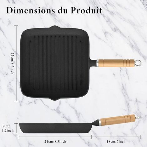 Poêle Grill - Fonte 22 cm - Compatible Tous Feux Dont Induction - Pour Steak - 1 Pièce (1/4)