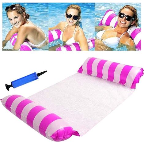 Hamac Gonflable Piscine 4-en-1 – Flotteur Inclinable, Portable, Ultra Léger Rose