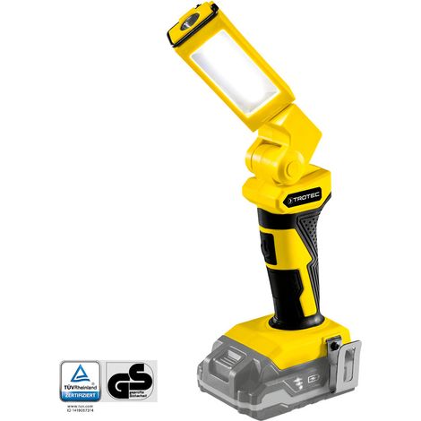 TROTEC Akku-Arbeitsleuchte PWLS 10 (ohne Akku), Leuchtkopf um 270° drehbar und um 180° in 7 Einrastpositionen vertikal schwenkbar