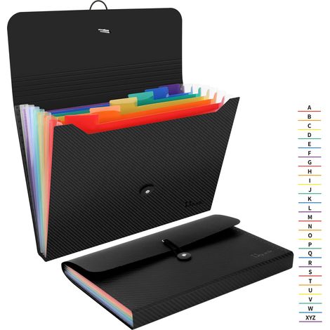 Trieur 7 Compartiments  Lot de 2 Pièces  Extensible Pochettes pour Documents, Rangement Papier Administratif Accordéon Organiseur de Dossiers de Fichiers (Sergé Noir) (1/5)