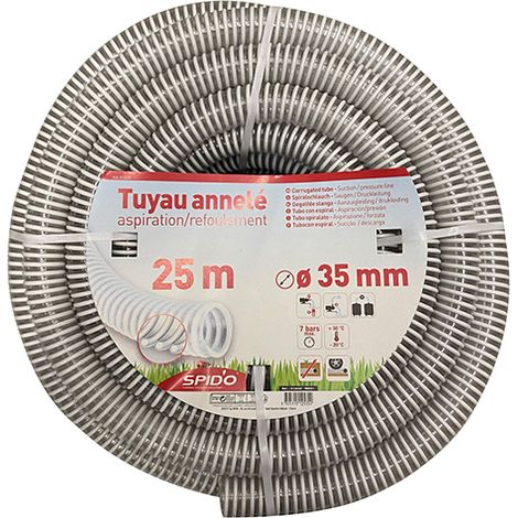 SPIDO Tuyau PVC Armé Souple – 25m – Ø 35 mm – Flexible Renforcé à Spirales pour Aspiration et Refoulement