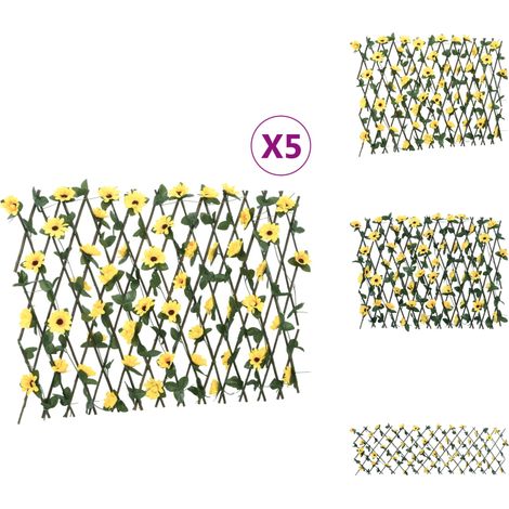 Treillis de lierre artificiel extensible 5 pcs jaune 180x60 cm - Clôture Artificielle - Trellis De Lierre - Écran De Lierre - Intimité Jardin - Décoration Extérieure (1/5)