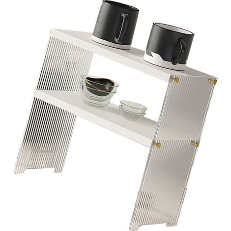 Étagère de rangement pour tasses à café, support stable, grande capacité, organisateur de comptoir pour salon et chambre, blanc, 2 niveaux (1/5)