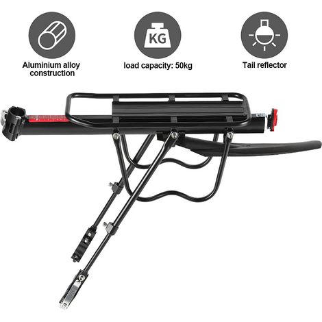 Wolketon Portapacchi universale per bici in alluminio con parafango e riflettore – Fissaggio al reggisella – Capacità 50 kg
