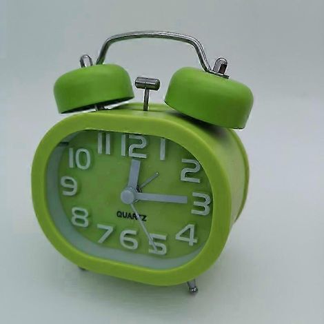 Réveil analogique à double cloche verte, réveil original sans tic-tac, réveil à quartz silencieux, réveil analogique de 7,6 cm, réveil de voyage à piles. (1/4)