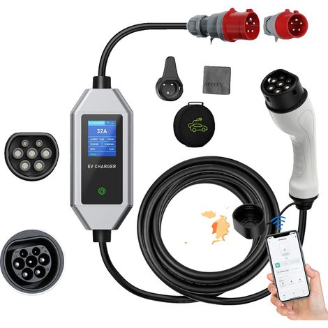 Chargeur EV Portable, Contrôle Wi-Fi, Résistant aux Intempéries IP66, type2 sans adaptateur (1/2)