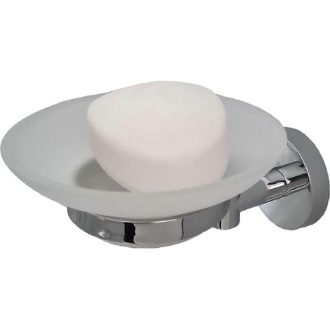 Porte-savon en verre et support mural en laiton chromé, accessoire moderne (1/4)