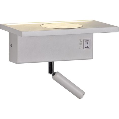 APLIQUE PARED LED CON USB   CARGADOR INALAMBRICO 5 3W 3000K  BLANCO