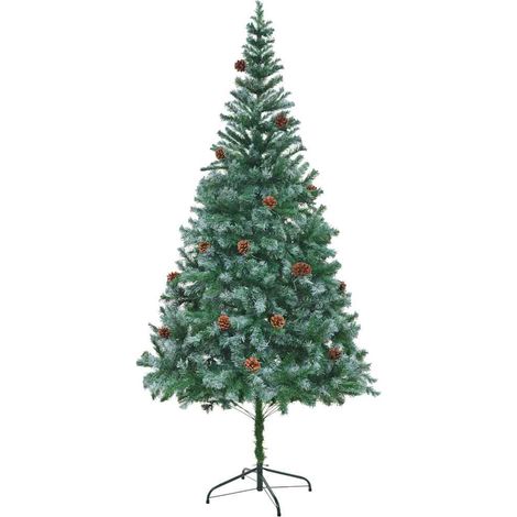 Sapin de Noël Artificiel 210 cm avec Pommes de Pin et Pointes Blanches 910 Branches en PVC - PANGIVO (1/5)