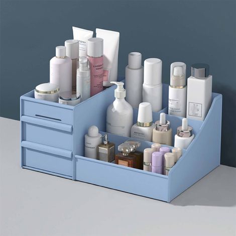Organisateur De Maquillage - Avec Tiroirs - Pour Salle De Bain Et Commode - 28,5 x 17,5 x 12,5 cm - Plastique PP - Blanc Bleu Rose Vert - 1 Pièce (1/5)