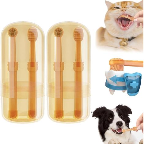 Brosse à dents pour chien et chat avec gratte-langue, silicone souple, nettoyage dentaire complet pour animaux (1/5)