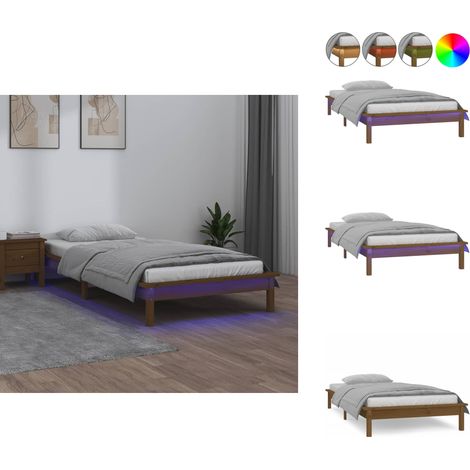 Cadre de lit à LED sans matelas 90x200 cm bois massif - Cadre De Lit - Lit Double - Meuble Chambre - Luminaire Led - Bois Massif (1/5)