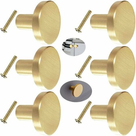 Memkey – Boutons de tiroir en laiton doré – Lot de 6 – Design rond 20/25 mm – Finition résistante pour meubles modernes