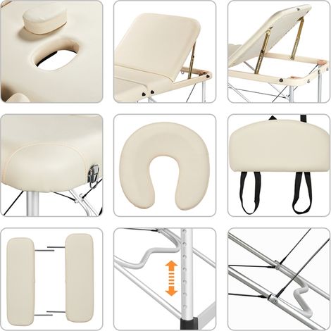 Yaheetech Table de Massage Pliante Professionnelle 70 x 213 cm 3 Section avec Pied en Aluminium Lit de Massage Portable à Hauteur Réglable Repose-tête Ergonomique pour le Massage Spa Tatouage Beige — vue 2