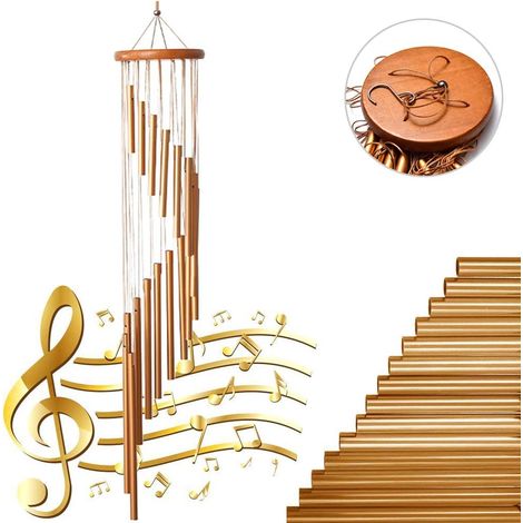 Carillon éolien en bois massif et 18 tubes en alliage d'aluminium doré, grand carillon éolien de 36 pouces avec crochet en S (1/5)