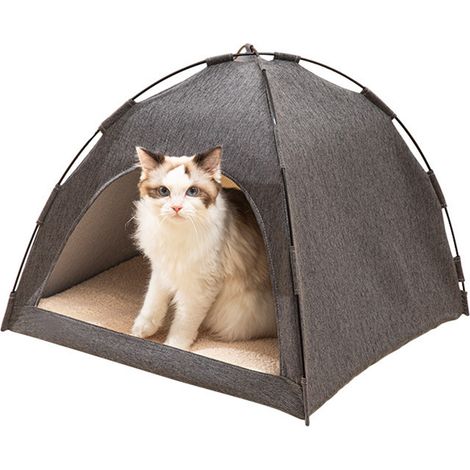 Tente pour chat, spacieuse, respirante, confortable et lavable, pour chats et chiens, toutes saisons, taille S, grise (1/5)
