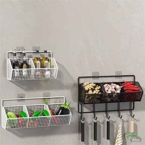Organizer per cipolle, zenzero e aglio - Cestino per verdure bianco da parete, porta spezie in ferro, 368,415,3 cm (1/3)