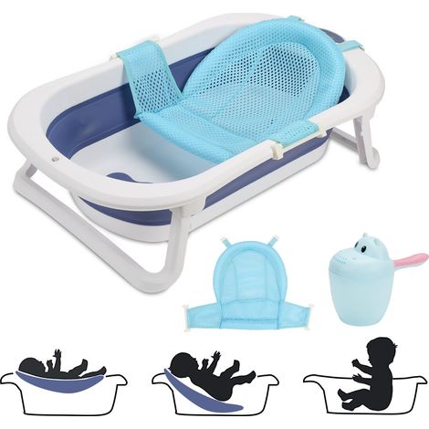 Randaco Baignoire bébé pliable 83cm Baignoire bébé anti-dérapante pour bébé,Bleu (1/5)