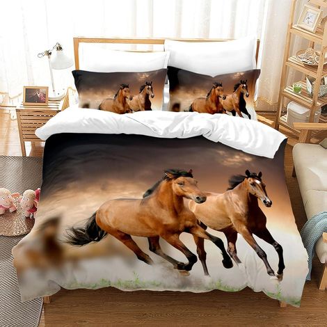 Bettwäsche-Set 135x200cm mit Pferde-Druck, Mikrofaser, inkl. 2 Kissenbezügen 80x80cm