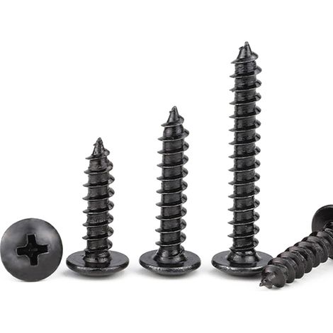 20 pièces M5x50 mm Vis à Bois Tête Ronde Autotaraudeuses, Vis a Tête de Champignon Cruciforme, Entièrement Filetée Acier Carbone Fixations Noire, pour Travail Bois (1/5)