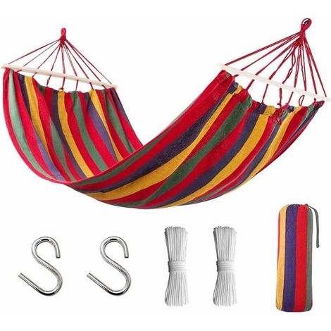 Hamac D'Extérieur Pour 2 Personnes,200X150Cm,Taille Xxl,Avec Barre En Bois Incurvée,Sangles De Fixation Et Sac De Transport,[CA90] (1/5)