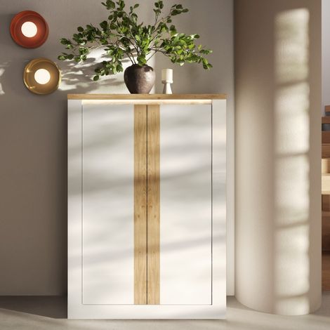 Argentier-bar moderne laqué blanc et bois + led ARIA (1/5)