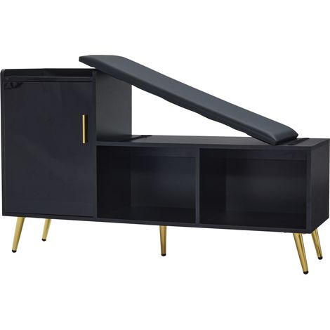 Meuble à chaussures avec banc d’entrée noir brillant, coussin, 120 x 35 x 71,5 cm (1/5)