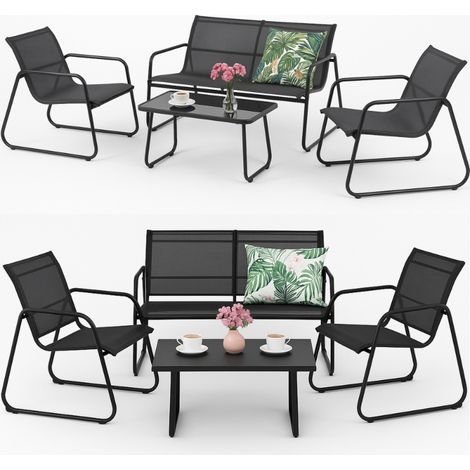 Gartenmöbelset für die Terrasse, SET, Tisch, 2 x Sessel, Sofa, schwarz