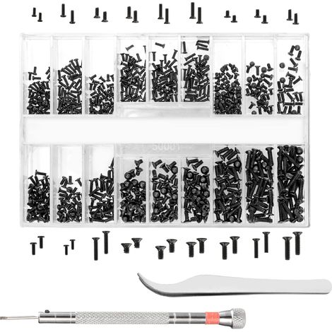 630 Pcs Kit de Vis de Réparation Micro, 18 Tailles Micro Visserie avec un Tournevis et une Pince à épiler, pour Réparation Eyewear, Montre, Ordinateur, Phillips, Acier inoxydable (1/5)