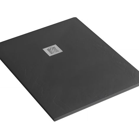 Receveur de douche en pierre naturelle découplable SANINDUSA STONIT Marina 140x90 effet relief SCHISTE antiglisse C3+bonde couleur noir