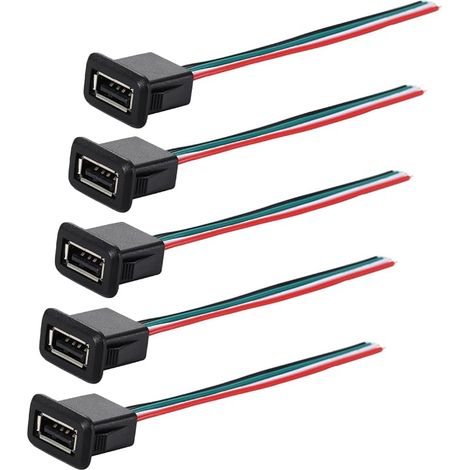 5 Pièces Prise USB 3A 4 broches, connecteur USB femelle 4 fils avec boucle à rainure à pression (1/5)