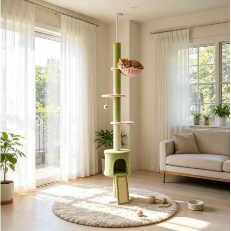 Albero tiragraffi da soffitto 220-240 cm, 5 livelli, verde, senza amaca DESVIAE (1/5)