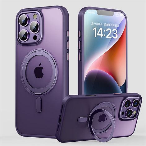Custodia con supporto per iPhone 16 Pro – anello girevole a 360°, protezione antiurto di livello militare, viola scuro