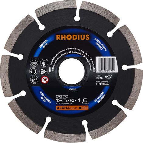 Disco de corte diamantado Rhodius dg70 125 mm velocidad alta