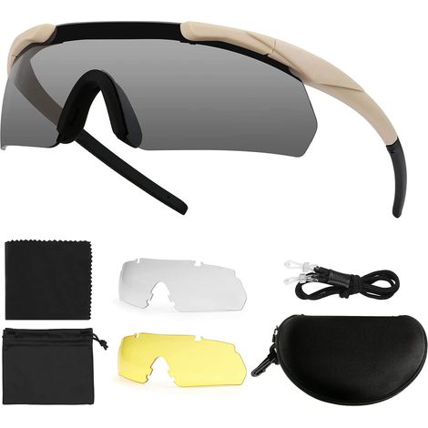 Schutzbrille, taktische Schießbrille mit 3 Wechselgläsern, Sicherheitssonnenbrille, klare Fahrradbrille, stoßfest für die Arbeit, die