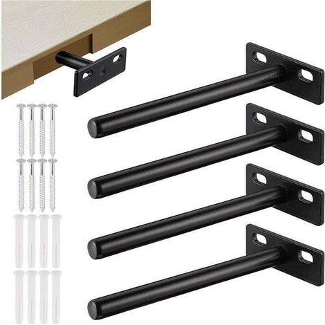 Soportes metálicos para estantes flotantes – Juego de 4 – Acero galvanizado negro – Capacidad de hasta 36 kg – Instalación invisible (1/4)