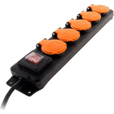 Bloc étanche IP44 5 Prises 16A 2P+T avec clapets et Interrupteur - Câble HO5RRF 3G1mm² 1,5m - Noir (1/5)