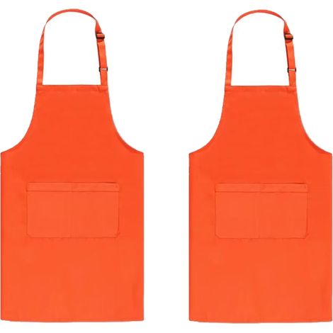 Lot de 2 tabliers de cuisine ajustables, imperméables et dotés de 2 poches, pour femmes et hommes, chef, orange. (1/5)