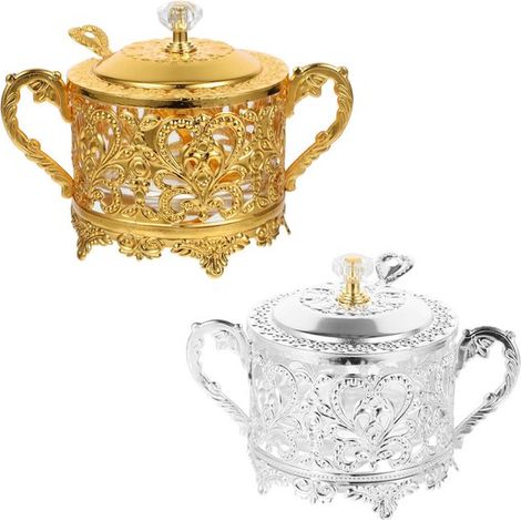 Set di 2 zuccheriere/barattoli per spezie in vetro, realizzati in vetro fuso, con un design cavo e coperchi ermetici. Ideali per la cucina: barattoli per spezie, zucchero e caffè. (1/5)