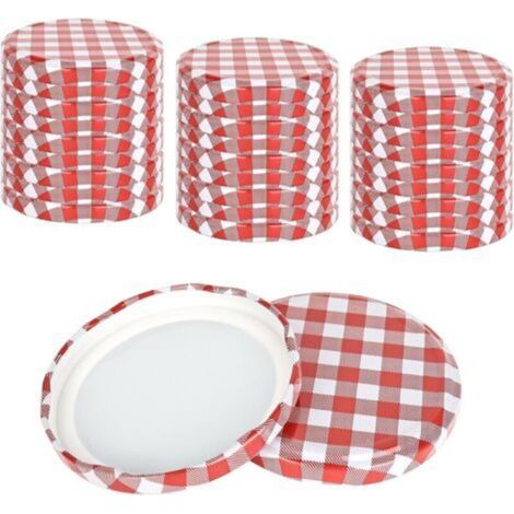 Neptune – Lot de 50 couvercles à visser 82mm – Motif carreaux rouge et blanc – Étanches pour bocaux de 230 à 565 ml – Faciles à visser