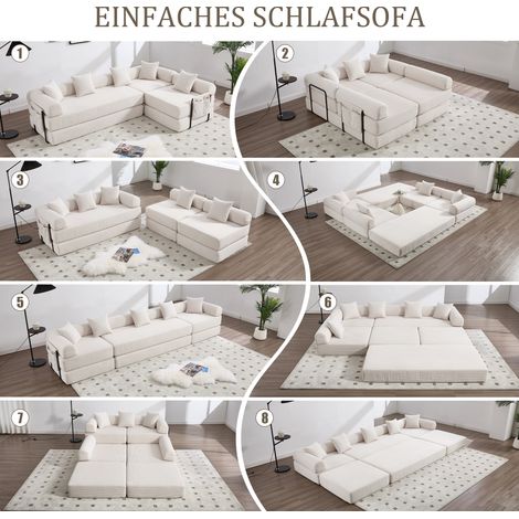 Canapé modulable beige avec rangement intégré, confortable et résistant aux animaux – livré compact sous vide, assemblage simple, modules combinables à volonté, parfait pour la détente en famille. (1/5)