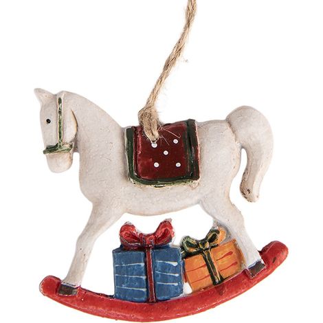 Suspension de Noël Cheval à Bascule Décoration Plastique Blanc 7x1x7 cm - PANGIVO (1/2)