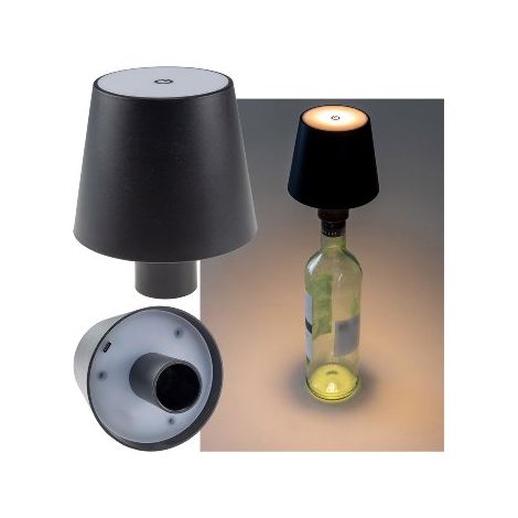 LED Akku Flaschenleuchte warmweiß, Li Akku, ØxH 10x12cm schwarz