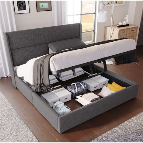 letto contenitore 140x200 testiera regolabile lino OKMYHOME (1/5)