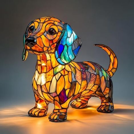 Lampe de table en forme de chien, veilleuse artistique sur le thème du chien, en résine, veilleuse LED de bureau mignonne sur le thème des chiens, décoration intérieure rétro, cadeau amusant. (1/3)