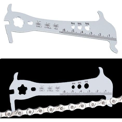 Lntyq d'usure Chaine de Vélo Indicateur 12,5 4.5 cm d'usure Outil Règle Réparation Inoxydable Jauge de Chaîne Vérificateur Indicateur d'usure pour Bicyclettes. (1/5)